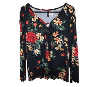 NWT Bleeker & McDougal Women's Medium Blouse, Floral Long sleeves Keyhole Top